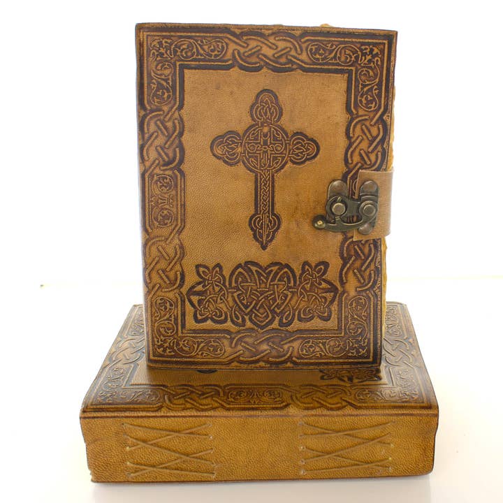 5"x7" Celtic Cross Embossed Leather Journal with Lock, each for wholesale by HHH Designs