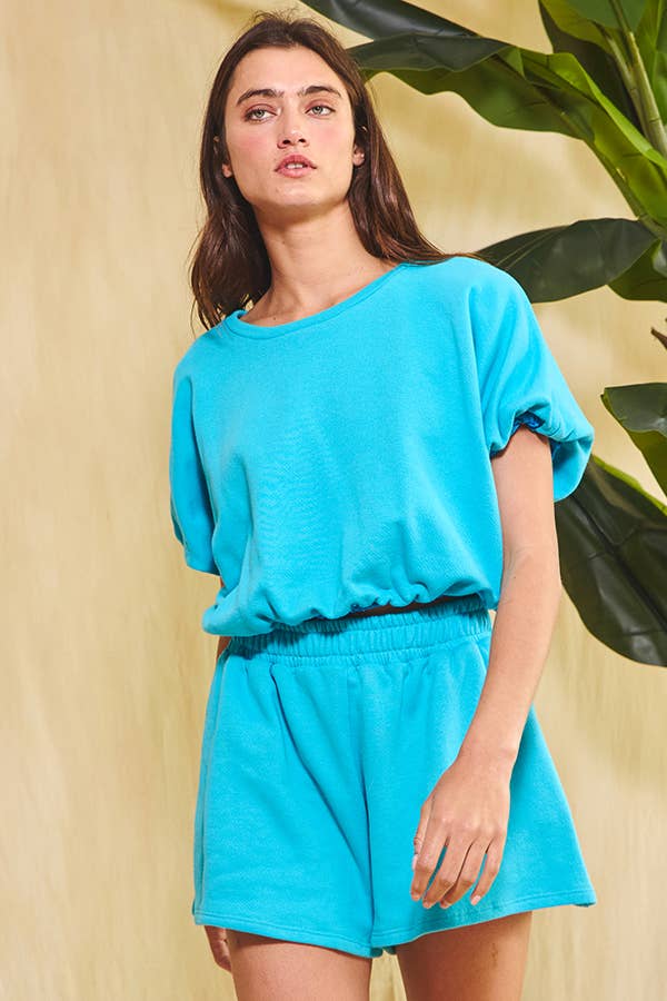 BUCKETLIST INC – wholesale Knit top – Women's – T2304 Bubble Hem & Sleeve Terry Crop Top6