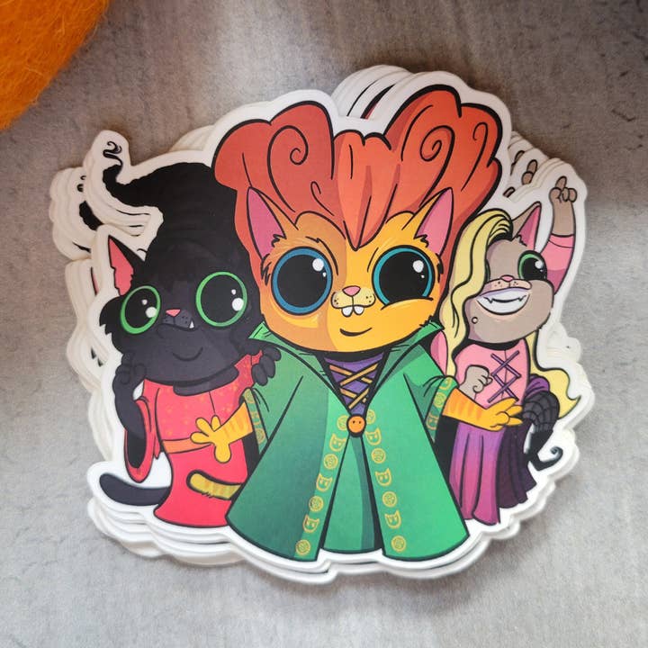 Sanderson Sisters Cat Sticker - Cute Halloween Kitty Witches for wholesale by by Sarah Simpson