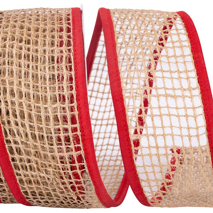 RELIANT RIBBON - Wholesale Ribbon - Gift Wrapping - Open Weave Jute Mesh With Piping Wired Edge,/red, 2-1/2 In
