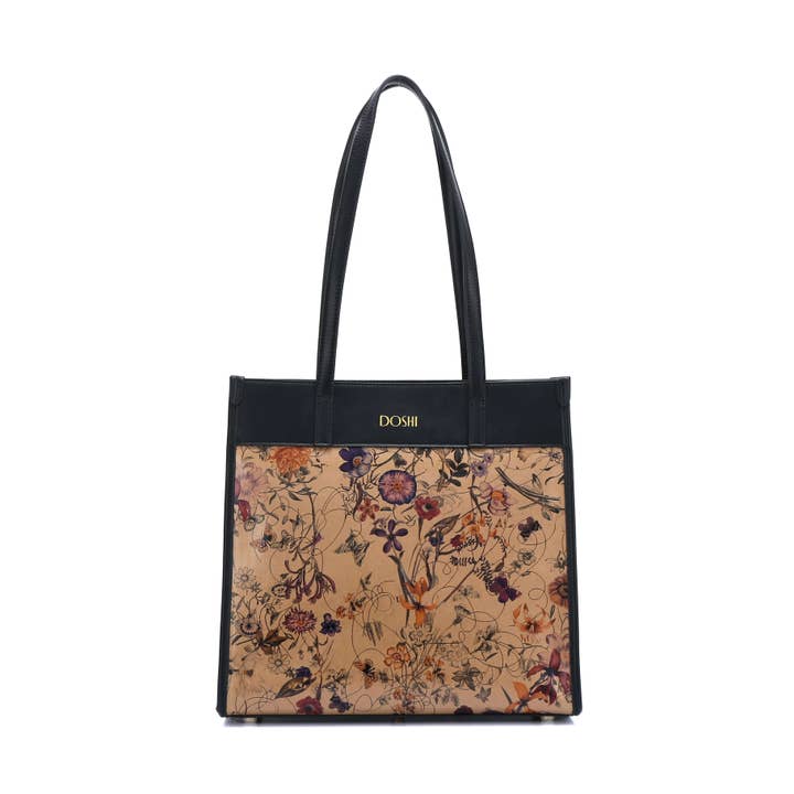 Portrait Tote 2 - Vegane Tragetasche aus Kraftpapier mit Blumenmuster für den Großhandel von Doshi.Shop
