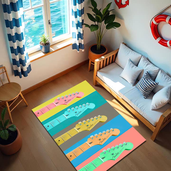Alfombra con Estampado de Guitarra Eléctrica: Decoración Colorida para Sala de Música para venta al por mayor de Rugendary Trade LLC