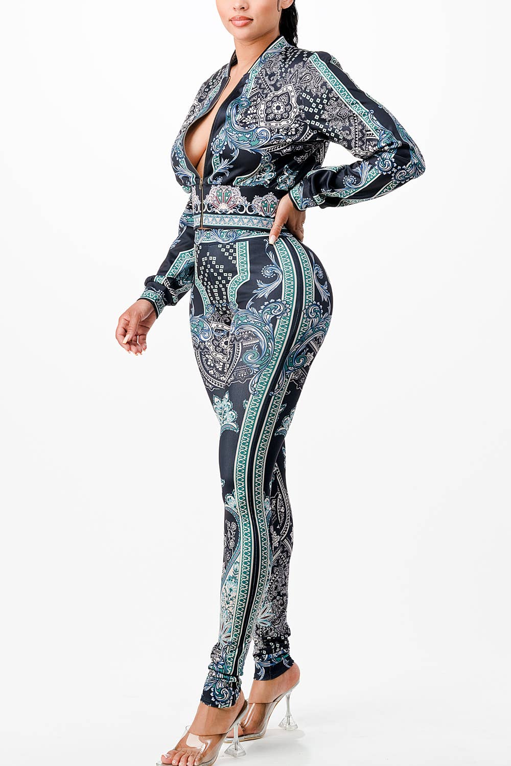 Her Bottari - Wholesale Top & Pant Set (NOT Loungewear) - Women's - BJ2085-SET_Zip-up style jacket with leggings set2