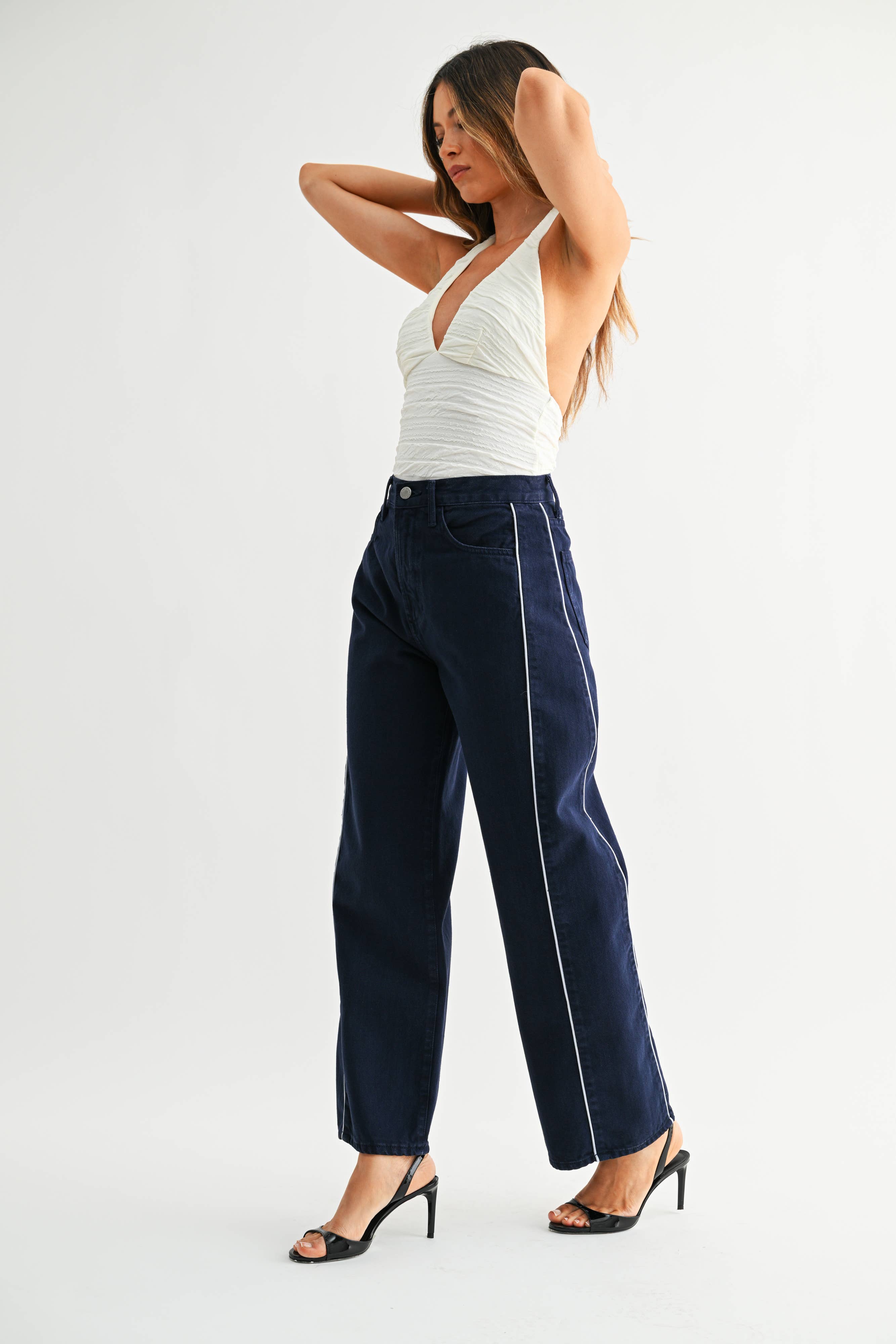 JUST BLACK DENIM - Wholesale Jeans - Women's - BP471N-A - NAVY - Barrel Jean Twist2