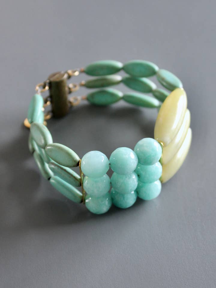 MLNB05 Turquoise and yellow jade bracelet for wholesale by David Aubrey Jewelry
