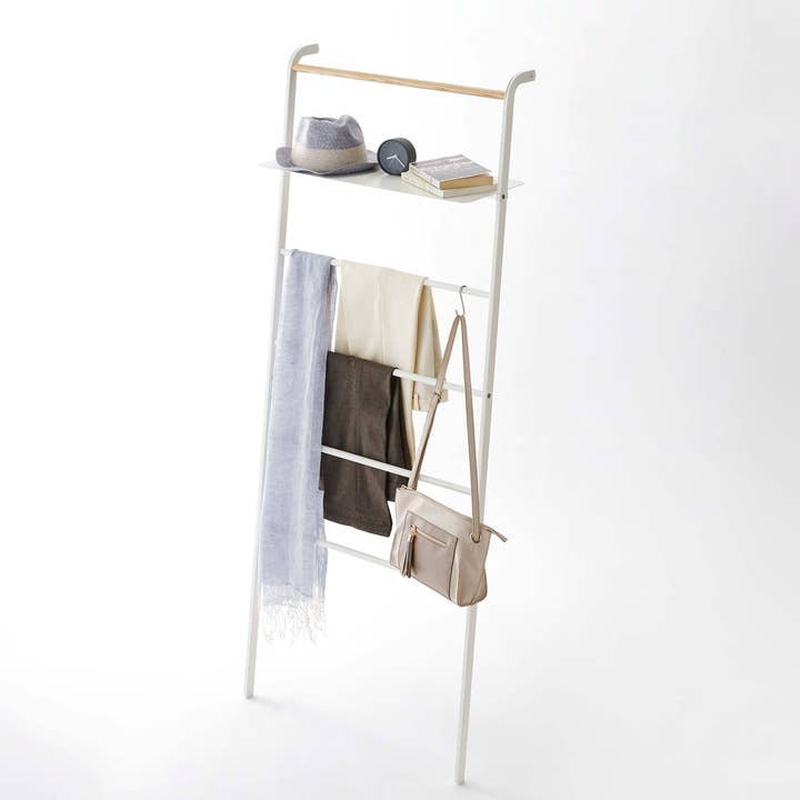 Yamazaki Home - Wholesale Free Standing Shelf - Tower Leaning Ladder Rack with Shelf - Steel1