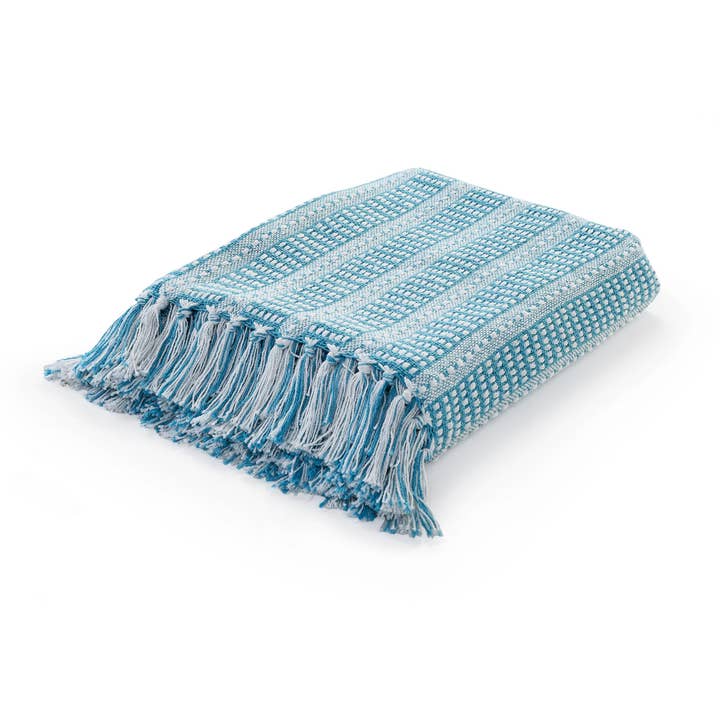 LR Home - Wholesale Throw Blanket - Maui Blue Ridgeline Striped Throw Blanket with Fringe