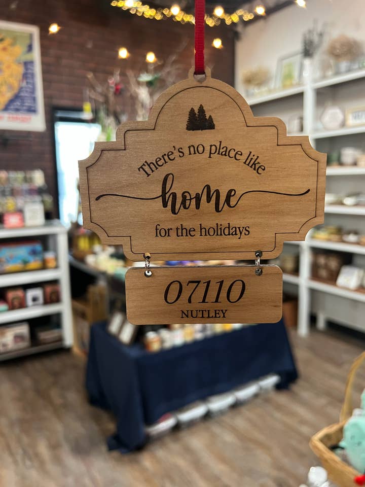 Custom Wood Home for the Holidays Ornament with Plaque for wholesale by Pretty Handy