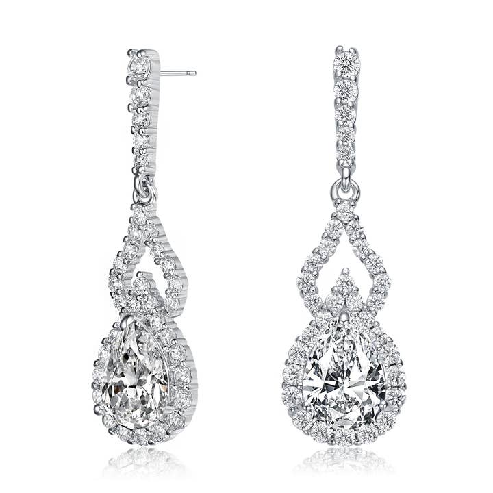 Sterling Silver Pear Cubic Zirconia Open Pear Drop Earrings for wholesale by Genevive