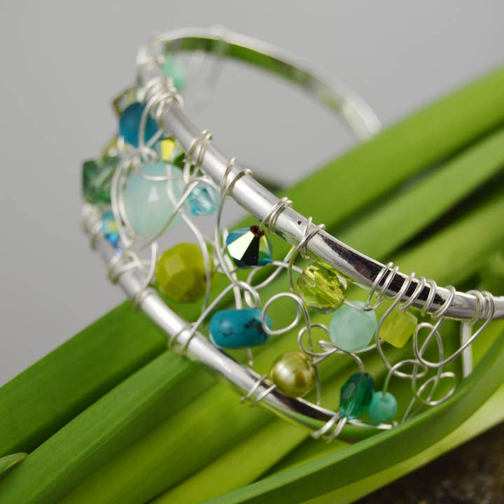 Whitelotus Design - Wholesale Cuff Bracelet - Modern wire woven crystal and gemstone Cuff bracelet
