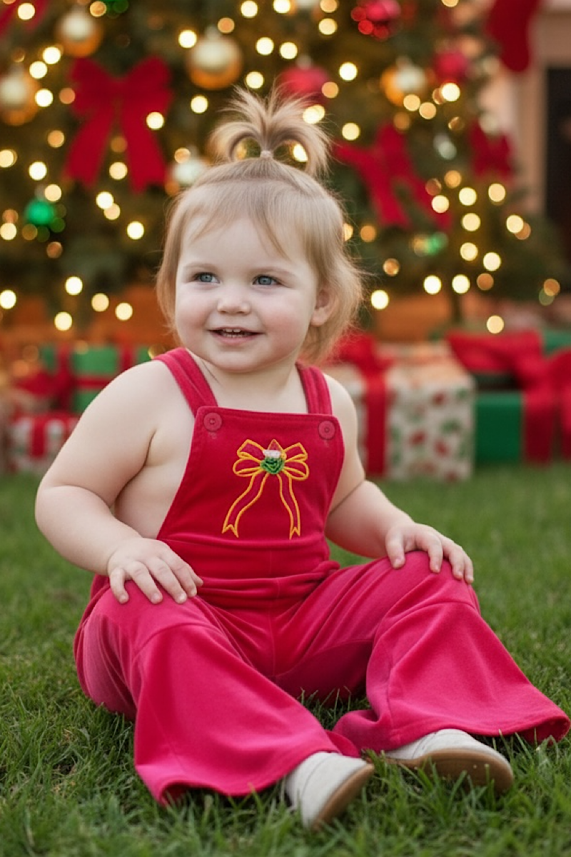 Kids Charm Online - Wholesale Jumpsuit - Kids - Christmas character on fuchsia velvety fabric romper. PNG50763 SOL0