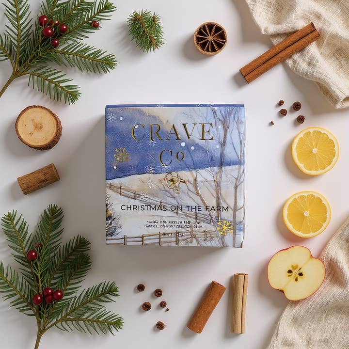 Christmas on the Farm Box Candle for wholesale by Crave Candle Co. LLC