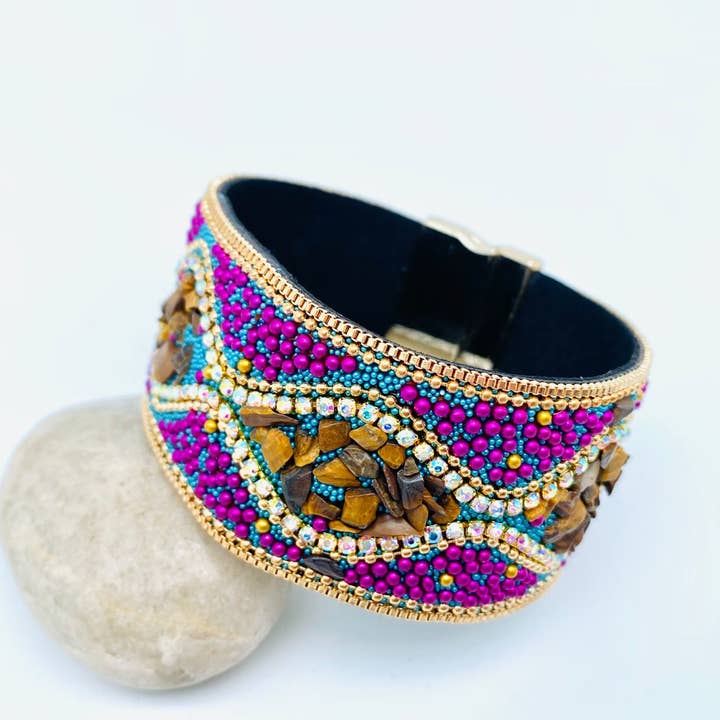 Mio Queena - Wholesale Bangle Bracelet - Boho Handmade Gravel Beads Magnetic Buckle Bangle - BJ/LB/CS
