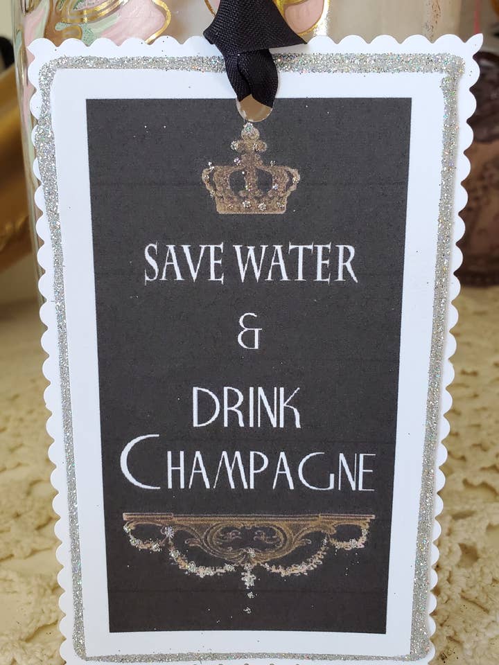 Save Water Drink Champagne Gift Tag Keepsake for wholesale by Little Heart Designs