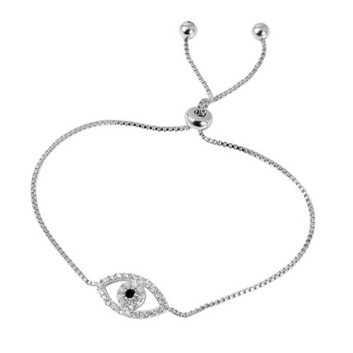 Adjustable Evil Eye Bracelet with Pull Ties silver for wholesale by Adornia