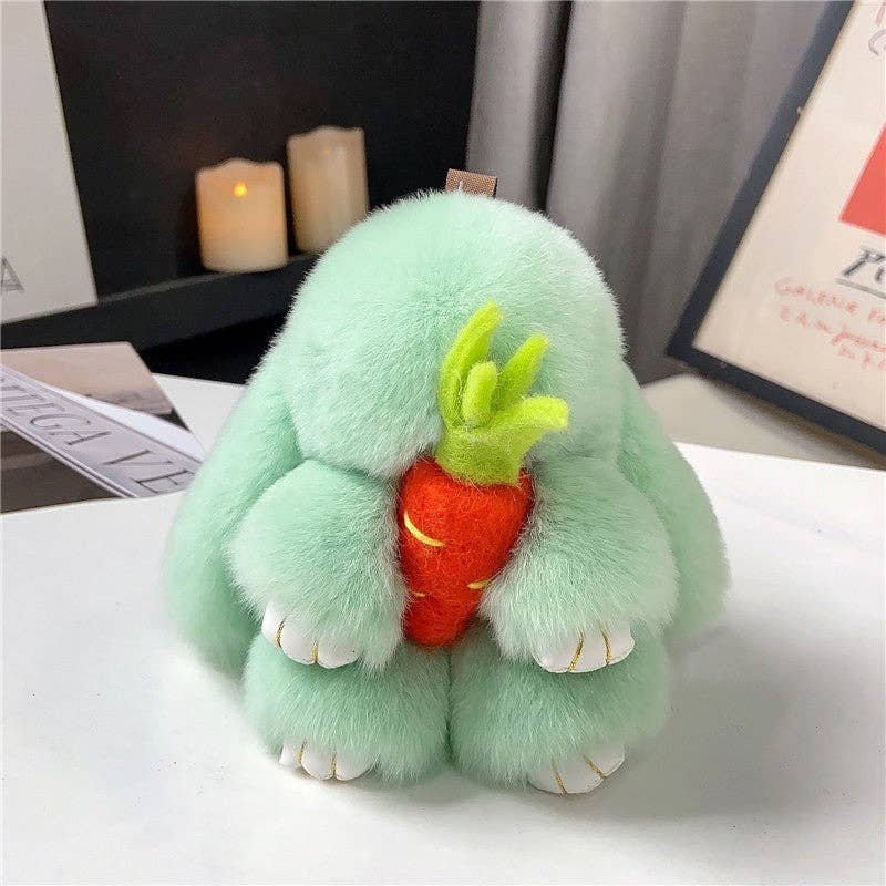 Plush Looks - Wholesale Keychain - Women's - Rex Rabbit Fur Cute Fluffy Bunny Holding Carrot Keychain6