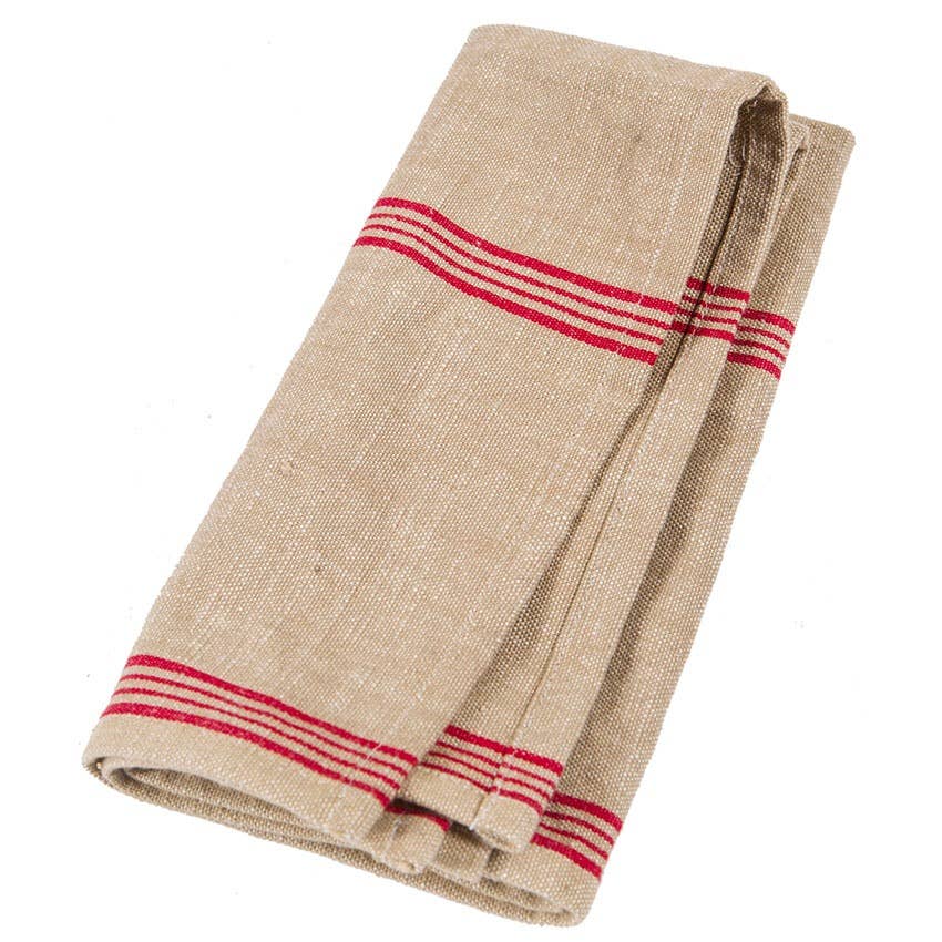 Vagabond Vintage - Wholesale Dinner & Cloth Napkin - Cotton Red and Beige Striped Napkin1