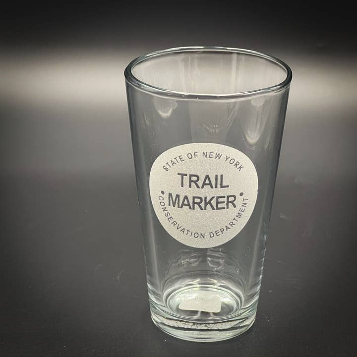 Trail Marker - Pint glass for wholesale by Adirondack Etching LLC