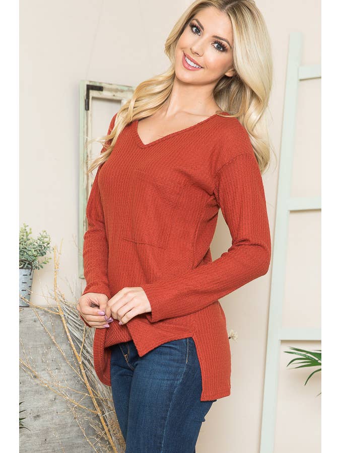 Burgundy Apparel - Wholesale Knit Top - Women's - BASIC KNIT V-NECK LONG SLEEVE TOP10