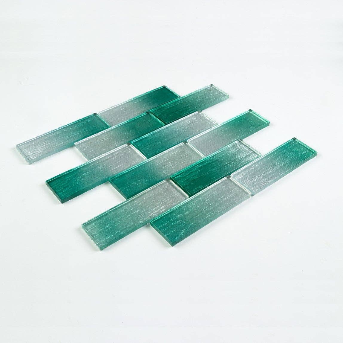 WS Tiles - Wholesale Wall Tile - 2" x 6" Foil Glass Mosaic Subway Tile, Backsplash for Kitchen and Bathroom - 5 Square Feet Per Carton - Foil Silver and Aqua Blue2