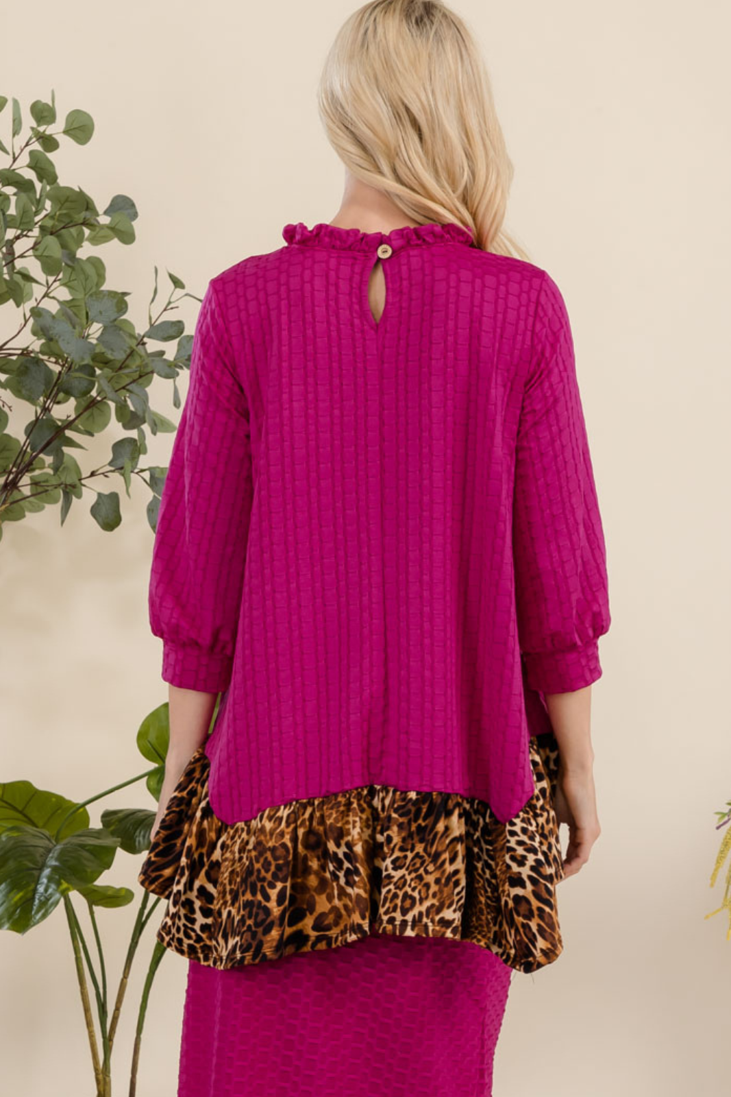 Celeste Clothing - Wholesale Tunic - Women's - HONEYCOMB TUNIC WITH ANIMAL PRINT HEMLINE -MT43916
11