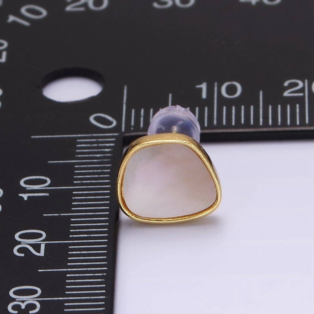 Aim Eternal - Wholesale Stud/Post Earrings - 14K Gold Filled Shell Pearl Abstract Bezel Stud Earrings | AE10032