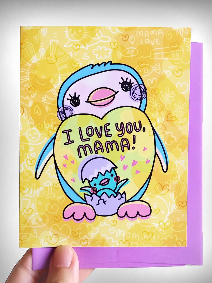 Grußkarte zum Muttertag — Pinguin für den Großhandel von Chika Ando Illustration