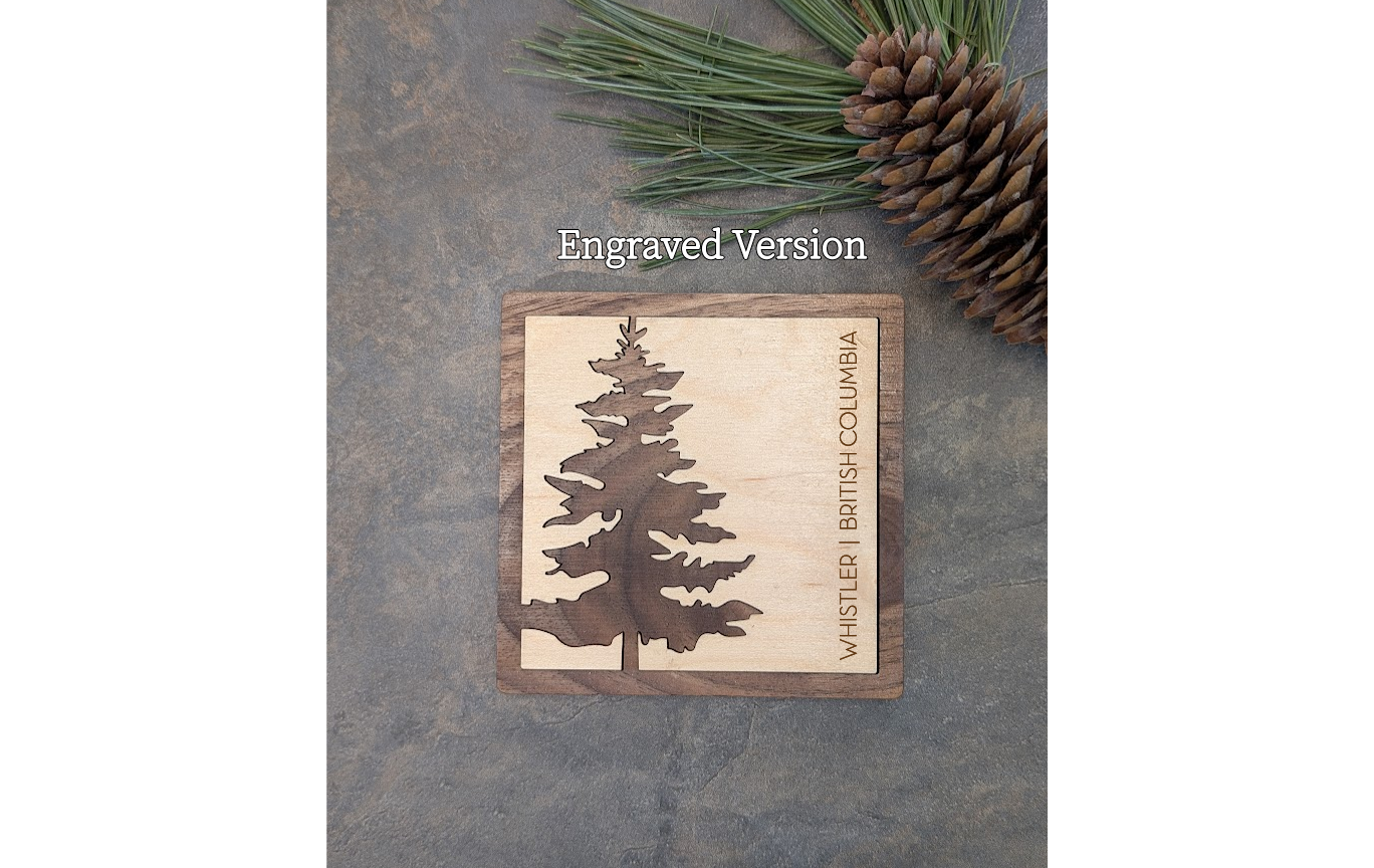 Foxwood Gifts Canada - Wholesale Coasters - Pine Tree Inlay Wood Coaster - Made in Canada Souvenir1
