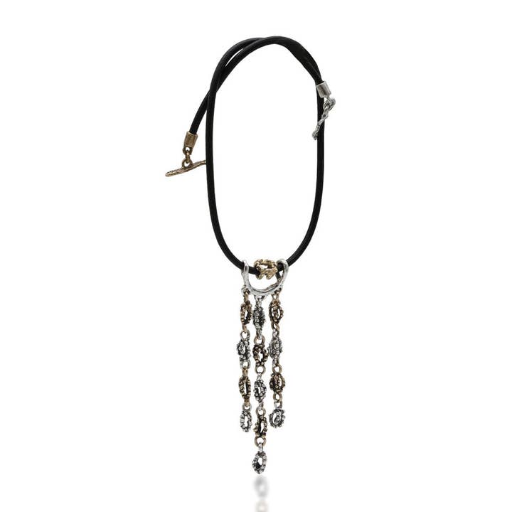 Colgante Gotas de rocío tres cadenillas plata 925 y bronce - CR063 para venta al por mayor de Mandile Gioielli