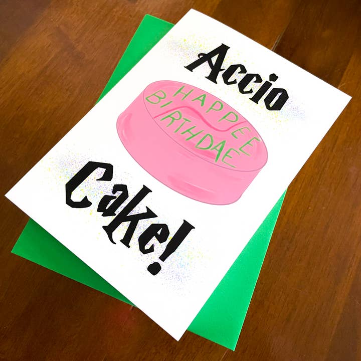 Stone Donut Design, LLC - Wholesale Birthday Card - Accio Cake Harry Potter Birthday Card by stonedonut design