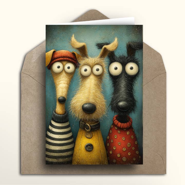 Three Hit Dogs Card - packs of 10/20/50/100 for wholesale by imagii Greeting Cards & Notebooks