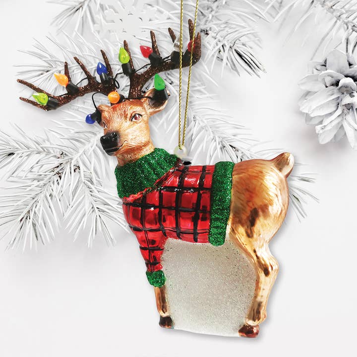 Figurine de décoration de Noël en verre de renne pour la vente par OrnamentallyYou