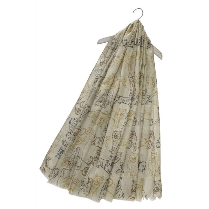 Fashion Scarf World – wholesale Scarf – Women's – Shiba Inu Dog Print Scarf with Frayed Edge