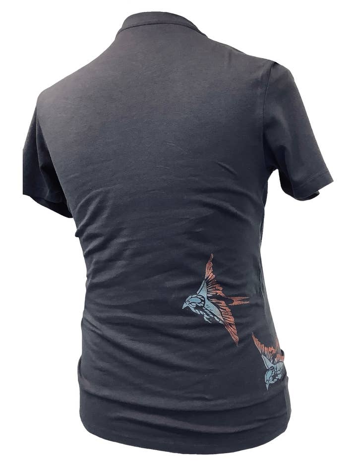 Impromptu Musé - Vendita all'ingrosso Maglietta serigrafata - Donna - T-shirt artistica grafica stampata a mano Navy Swallows2