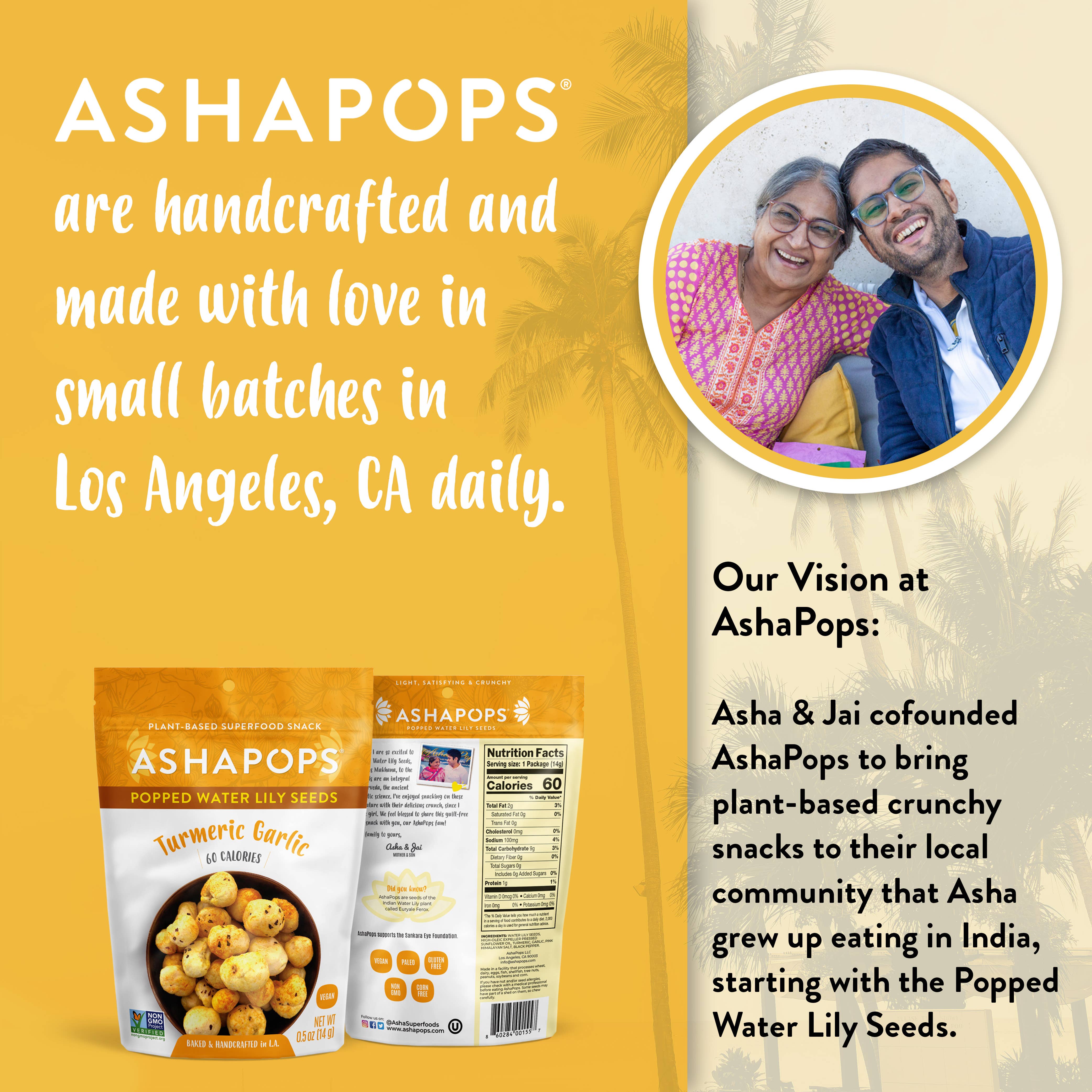 AshaPops - Wholesale Puffed Snack - 0.5oz Turmeric Garlic - AshaPops Popped Water Lily Seeds7