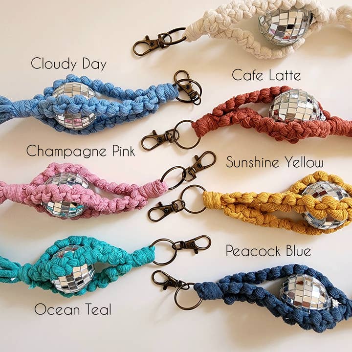 Handmade By Uruba - Wholesale Keychain - Women's - Macrame Disco Ball Keychain/Car Charm/Hanger, Trendy Keyring
