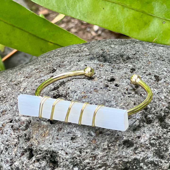 Selenite Bar Gold Bracelet "Clarity & Aura Clearing" for wholesale by Moon Child