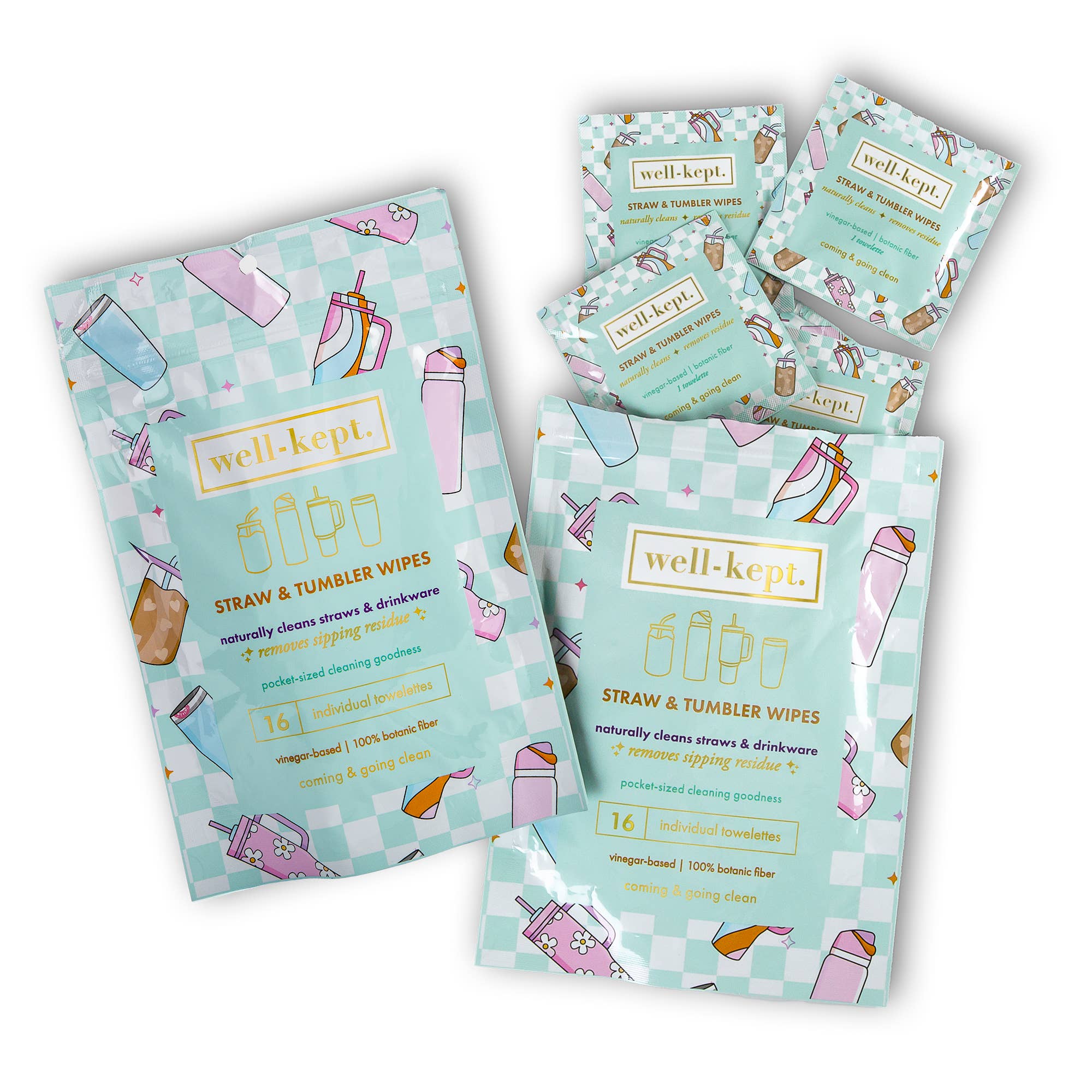 Well-Kept, Screen Wipes – Pano de limpeza por atacado – Palhinhas + Toalhetes para Copos – 16 Unidades1