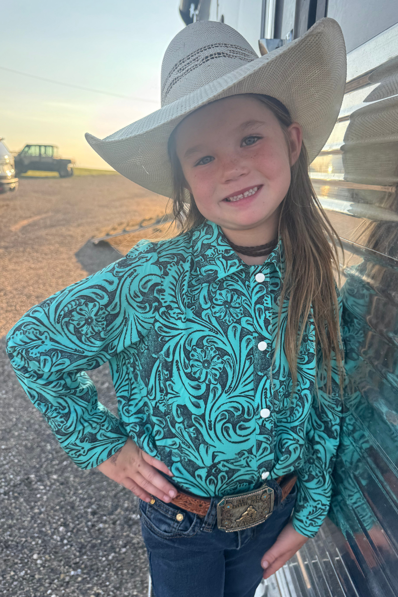 Sterling Kreek - Wholesale Button Down Shirt - Kids - Tooled In Turquoise Button Up Kids2
