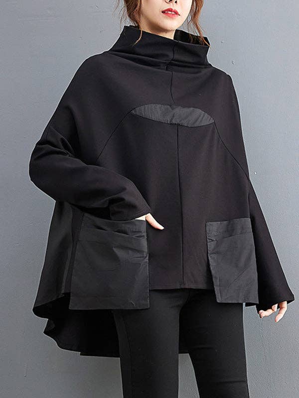 Sheer Trend - Vendita all'ingrosso Felpa - Donna - Felpa casual a maniche lunghe a pipistrello con scollo alto e snodo diviso