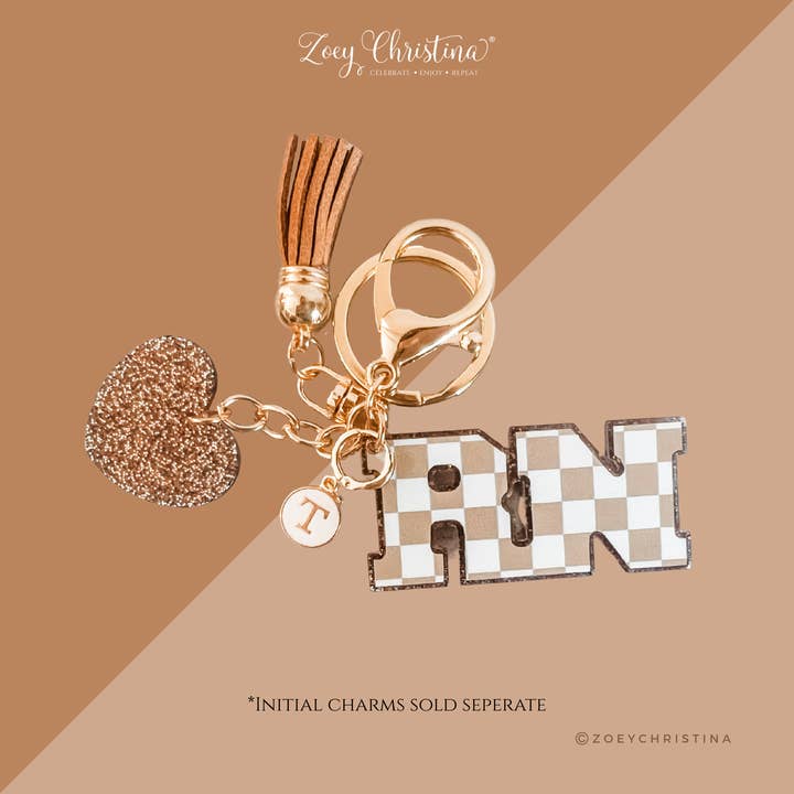 Zoey Christina - Wholesale Keychain - Women's - RN Keychain – Checkerboard Letter Charm with Tassel & Heart9