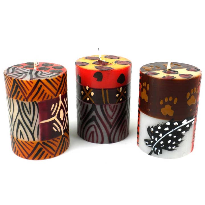 Hand-Painted Votive Candles, Boxed Set of 3 (Bongazi Design) for wholesale by Global Crafts