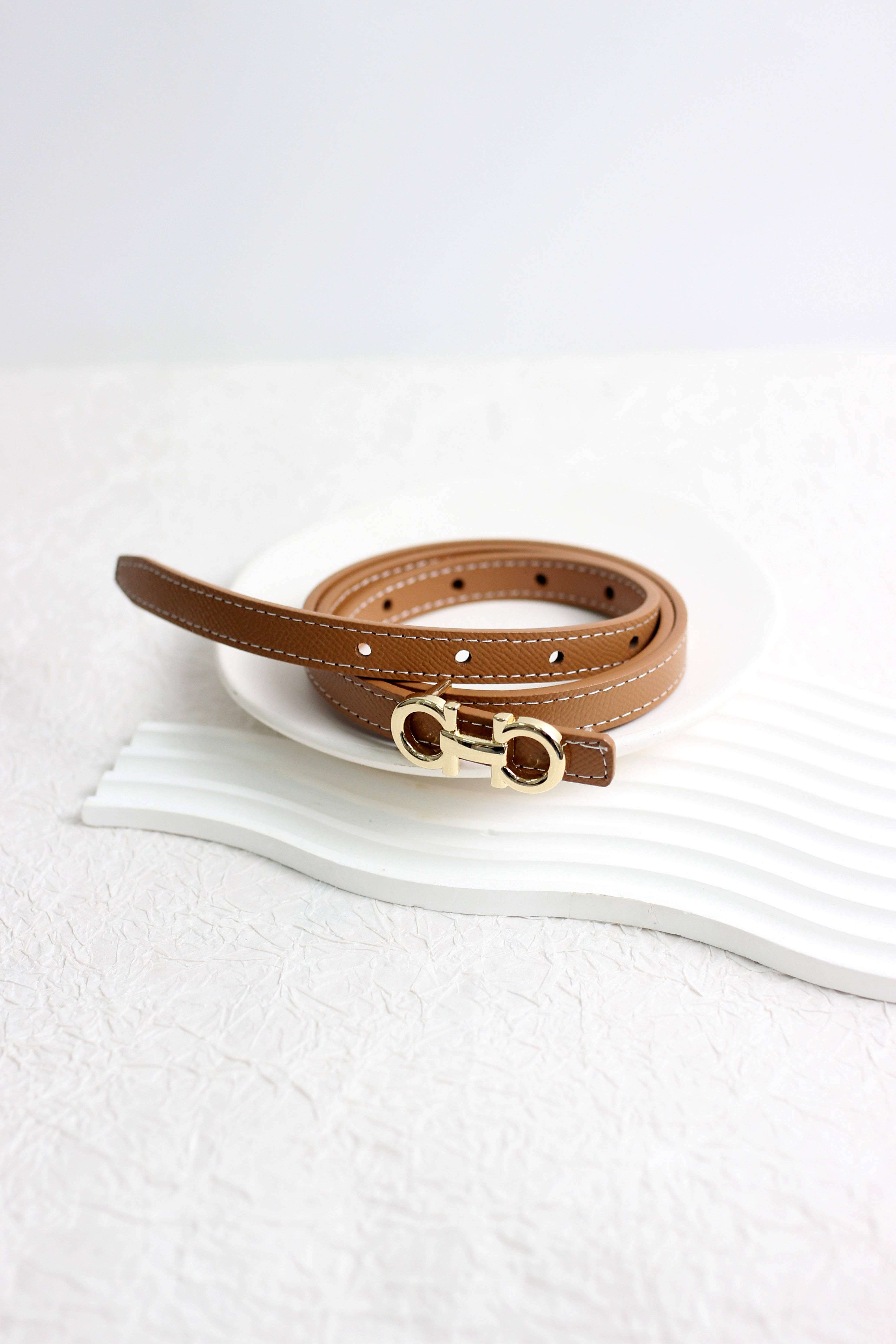 ESLEY - Wholesale Belt - Women's - A2503DJN31845 - Slim Reversible Leather Belt with Gold1