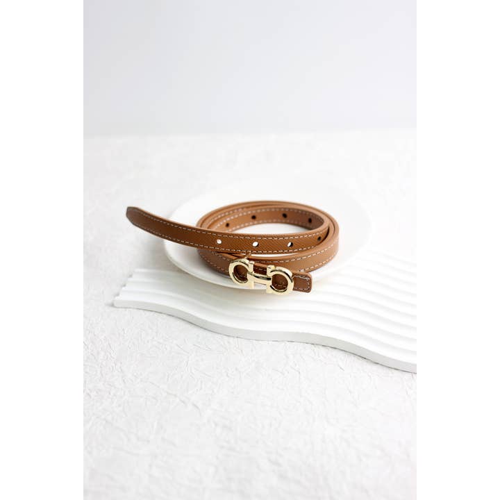 ESLEY - Wholesale Belt - Women's - A2503DJN31845 - Slim Reversible Leather Belt with Gold1