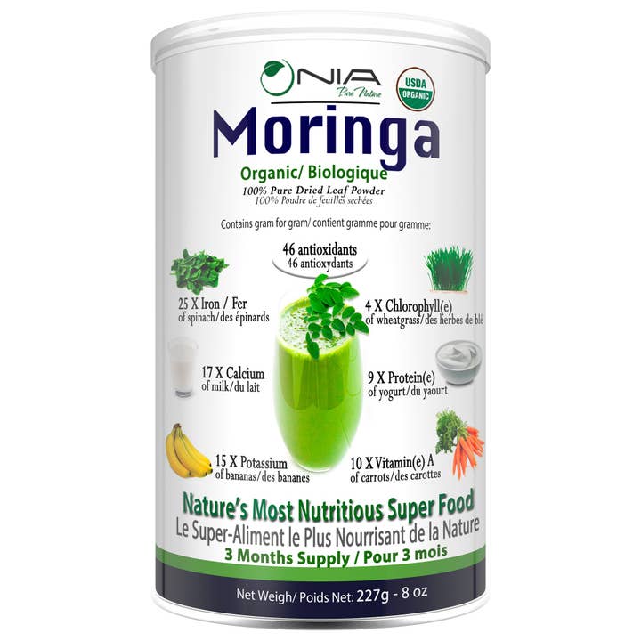 Nia Pure Nature Inc. - Vente Poudres protéinées/superaliments - Poudre de Moringa Bio - 227gr
