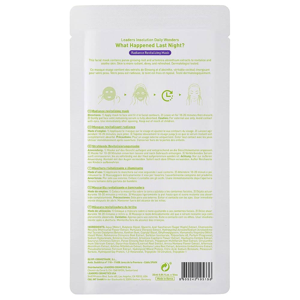 Leaders Cosmetics USA - Wholesale Skincare Face Mask - Daily Wonders What Happened Last Night? Mask1