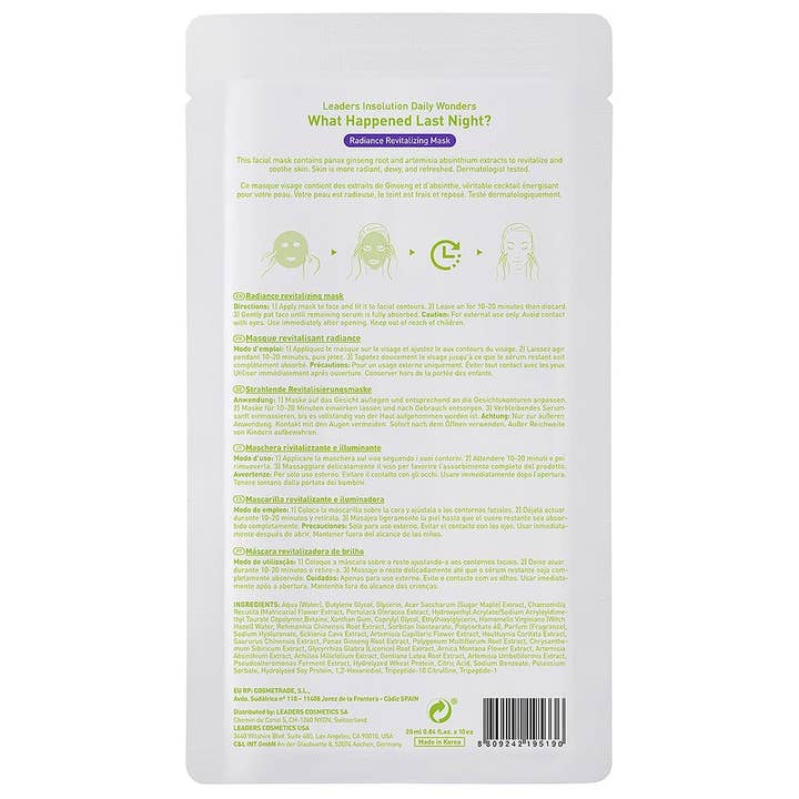 Leaders Cosmetics USA - Wholesale Skincare Face Mask - Daily Wonders What Happened Last Night? Mask1
