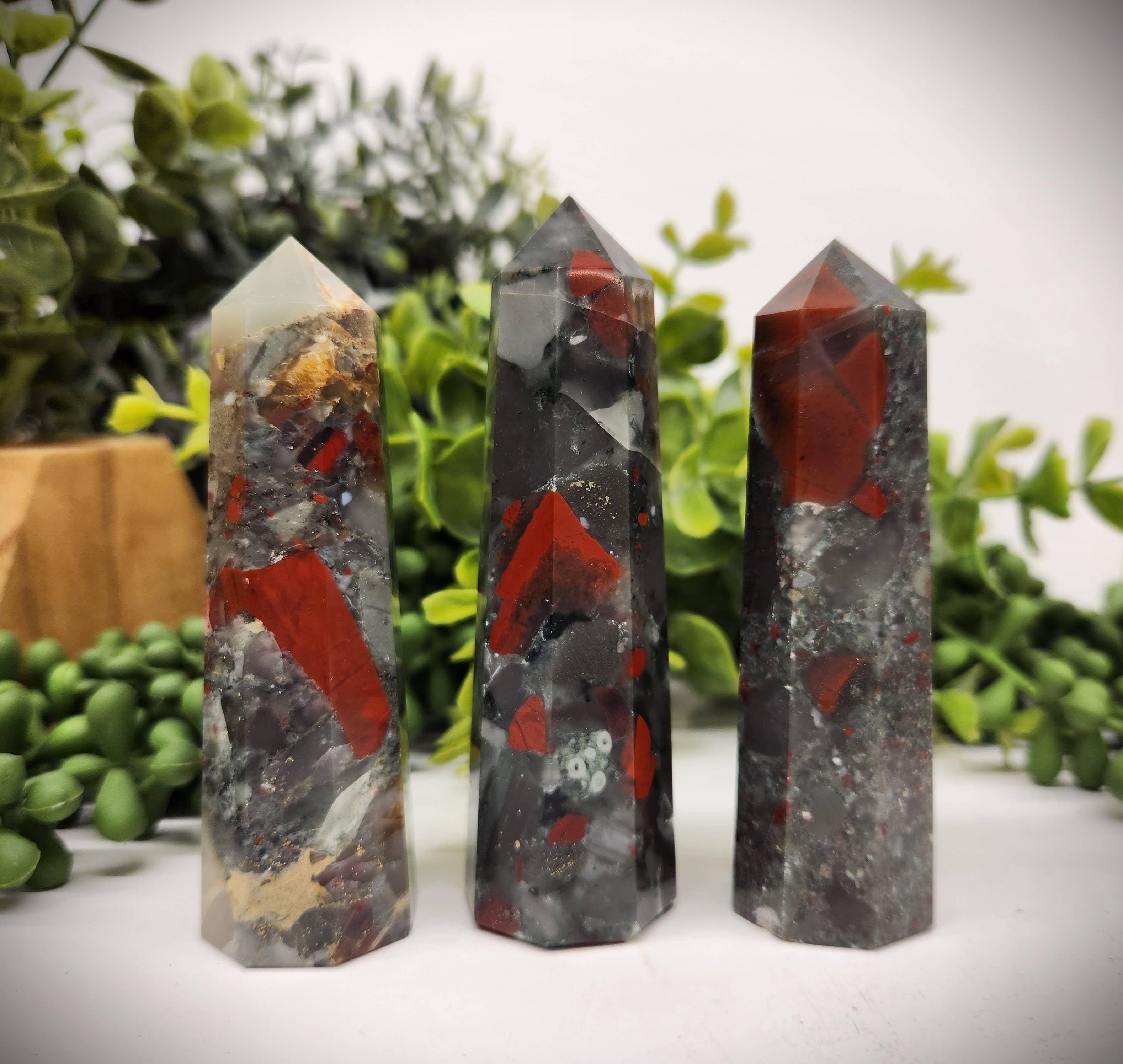 Meraki Gemstones - Wholesale Spiritual stone/crystal - Bloodstone 8-Faceted Tower (Approx. 3.5-3.75"/8.9-9.5cm)