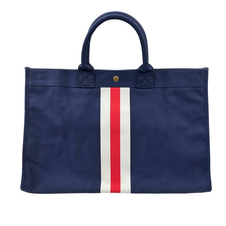 Stripe Canvas Tote- Navy for wholesale by Cthru Purses