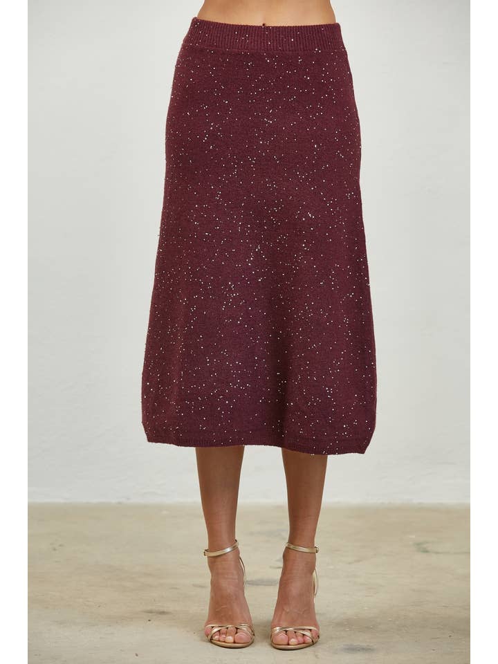 Edit by Nine - Wholesale Skirt - Women's - Sequin Mixed Flare Sweater Midi Skirt